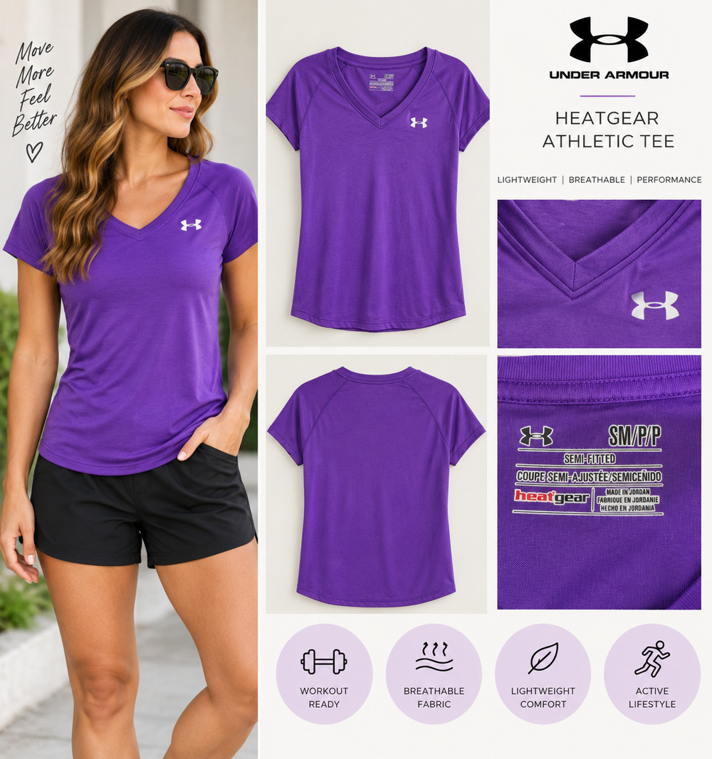 Under Armour HeatGear Purple V-Neck Athletic Top Size Small